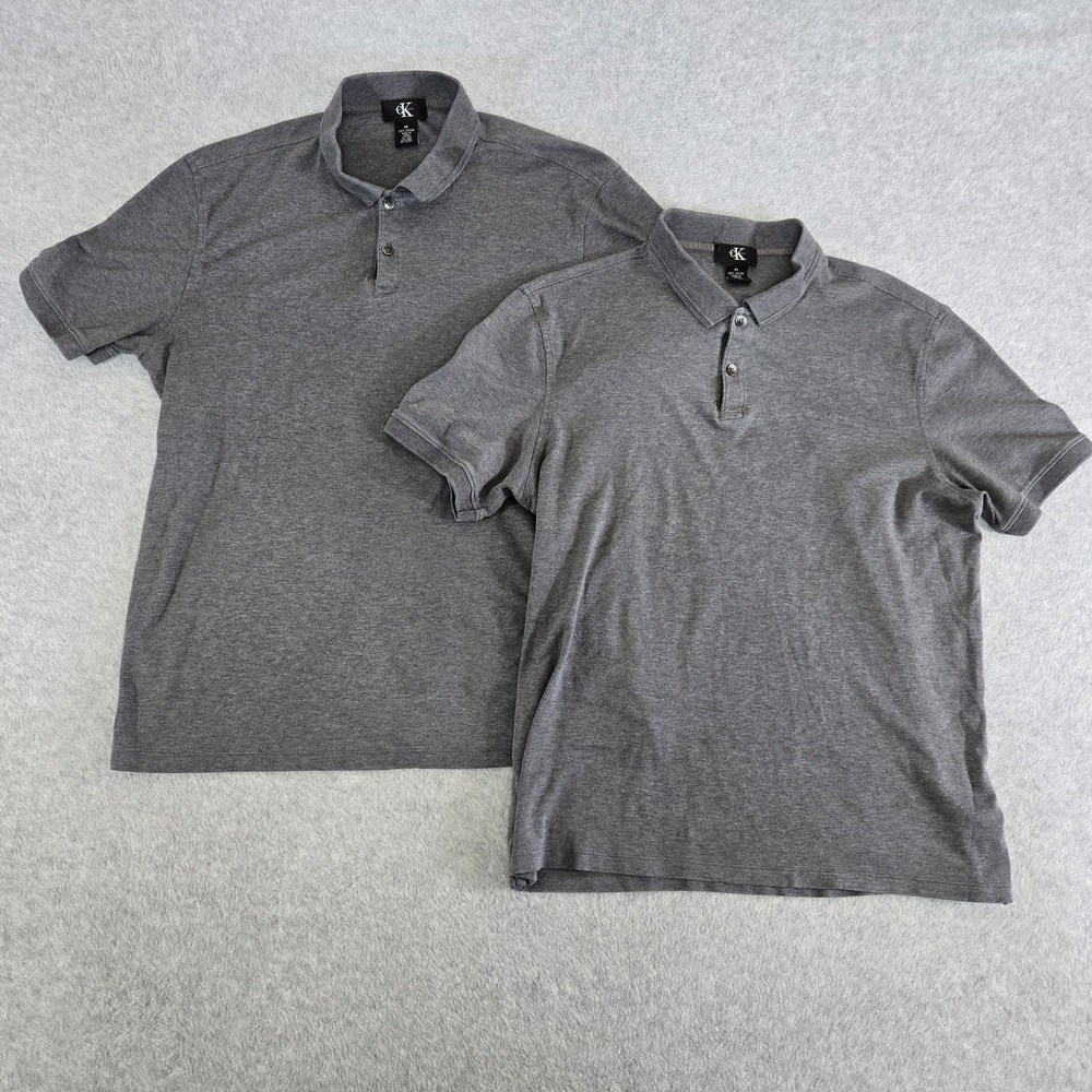 Lot Of 2 Calvin Klein Polo Shirt Mens Medium CK Short Sleeve Cotton Gray Premium